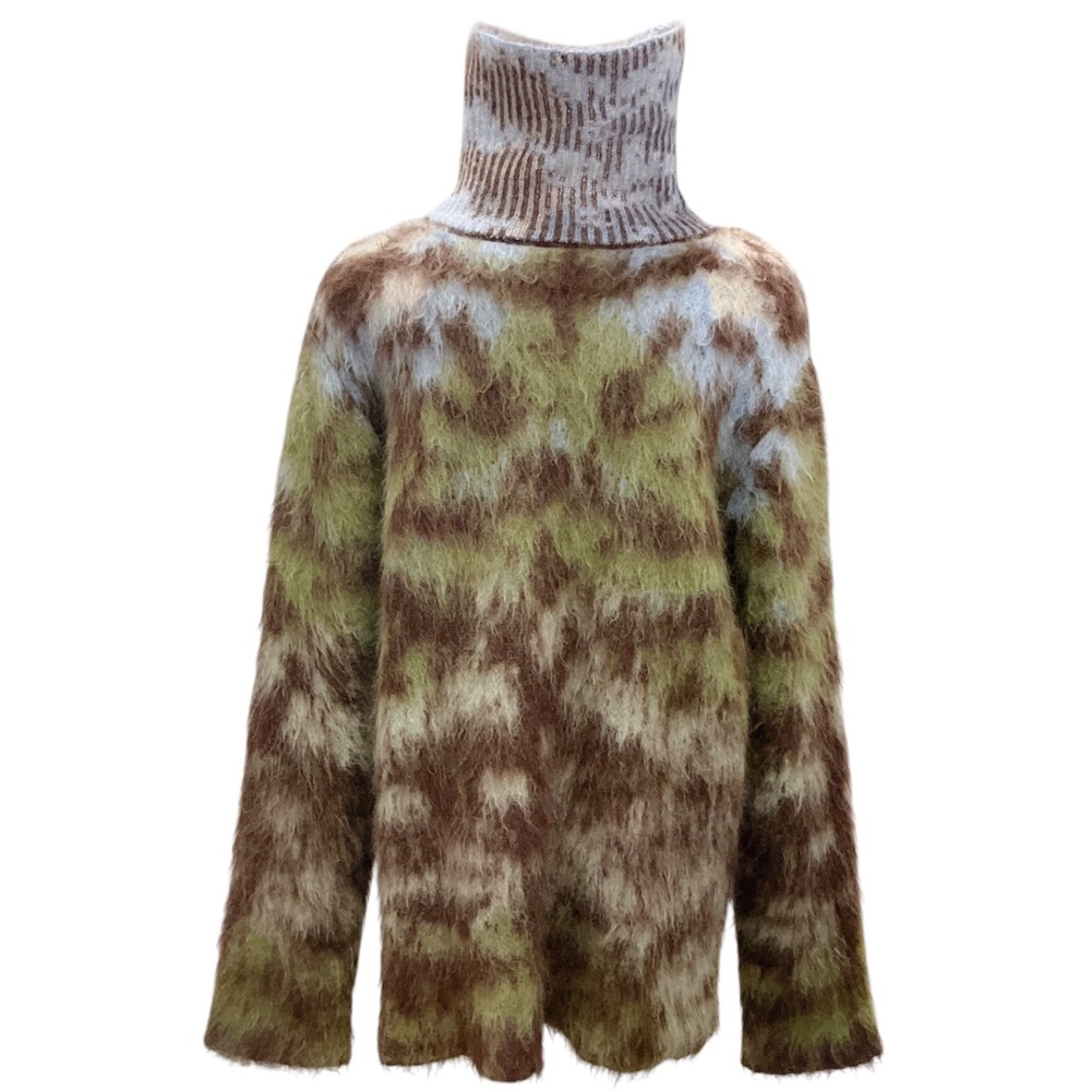 LOUIS VUITTON MEN'S GREEN / BLUE / BROWN 2019 MOHAIR KNIT TURTLENECK SWEATER